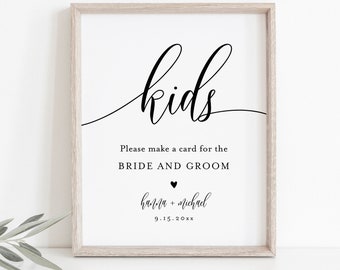 Kids Make a Card for the Bride and Groom Sign, Wedding Kids Craft Table, 100% Editable Template, Instant Download, Templett, 8x10 #008-41S
