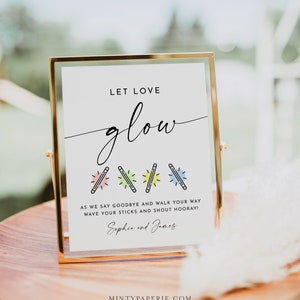 Glow Stick Wedding Send Off Sign, Let Love Glow, Minimalist Modern, Editable Template, Printable, Instant, Templett, 8x10 #0034W-64S