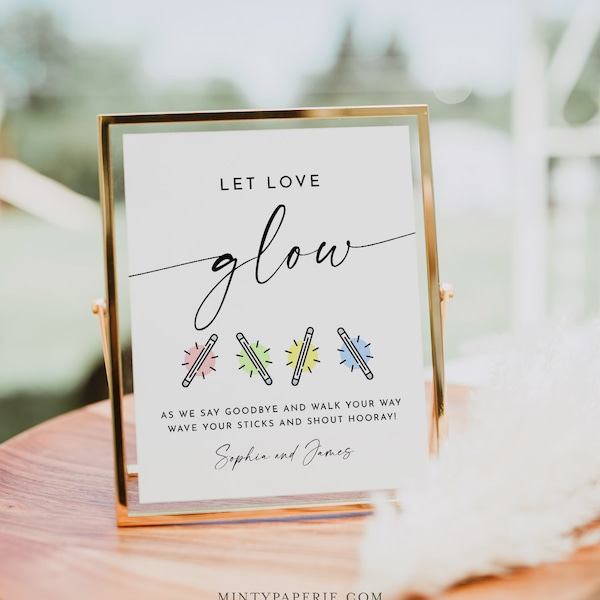 Glow Stick Wedding Send Off Sign, Let Love Glow, Minimalist Modern, Editable Template, Printable, Instant, Templett, 8x10 #0034W-64S