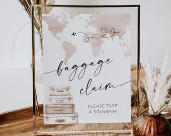 Baggage Claim Sign, Travel Theme Baby / Bridal Shower, World Map, Luggage, Favor Sign, Printable, Instant Download, Templett, 8x10 #0039-01S