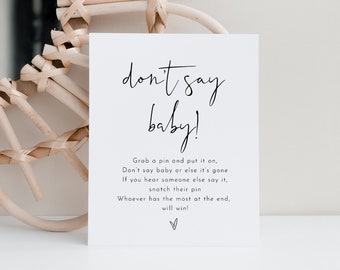 Don't Say Baby Clothespin Game, Minimalist Baby Shower Sign, 100% Editable Template, Printable, Instant Download, Templett  #0031-302BASG