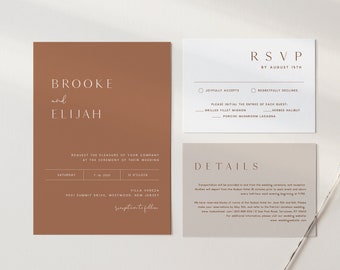 Minimal Wedding Invitation Set, Neutral, Earthy, Bohemian, Terracotta, Editable Template, Printable, Instant Download, Templett #0020A