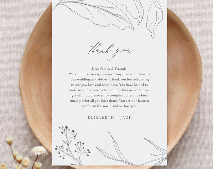 Wedding Napkin Note, Hand Sketch, Thank You Letter, In Lieu of Favor Card Template, Wedding Menu Thank You, INSTANT DOWNLOAD #064-113TYN