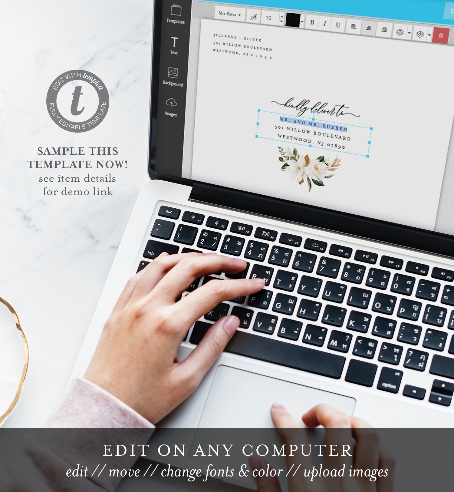 Magnolia Address Template, Wedding Envelope Printable, DIY Envelope