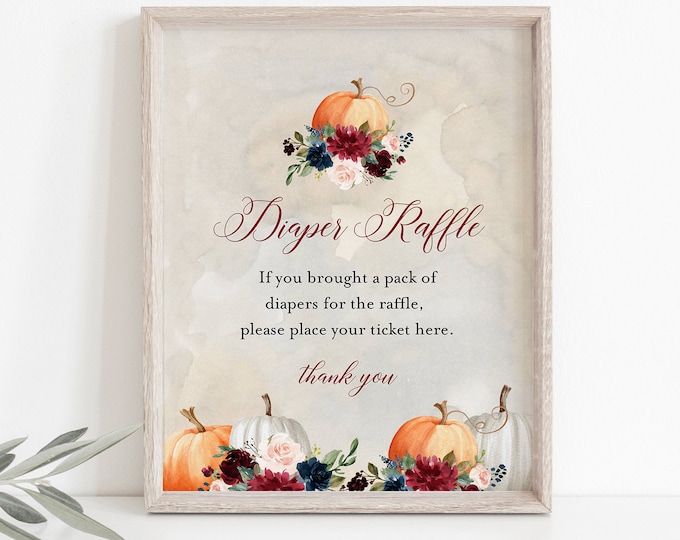 Diaper Raffle Printable, Fall Pumpkin Baby Shower Diaper Raffle Insert and Sign, DIY Editable Template, INSTANT DOWNLOAD #072A-211BASG