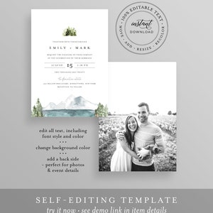 Lake Wedding Invitation Set, Lakeside, Mountain, Woodland Pine, Rustic Wedding, Editable Template, Instant Download, Templett 017A image 5