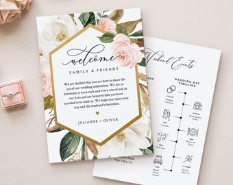 Wedding Welcome Letter & Itinerary Template, Order of Events Timeline, Welcome Bag Note, INSTANT DOWNLOAD, 100% Editable Text #015-121WB