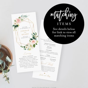 Editable Wedding Invitation Template, Printable Invite, RSVP, Details, Blush Boho Florals, Greenery and Gold, INSTANT DOWNLOAD, DiY #043D image 6
