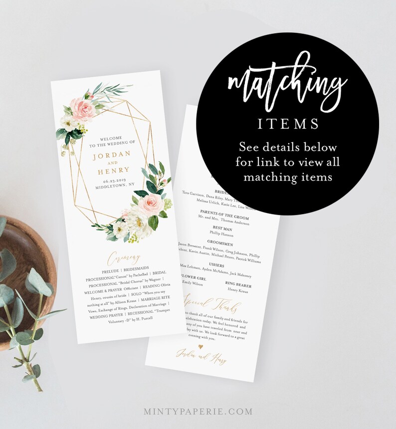 Editable Wedding Invitation Template, Printable Invite, RSVP, Details, Blush Boho Florals, Greenery and Gold, INSTANT DOWNLOAD, DiY #043D image 6