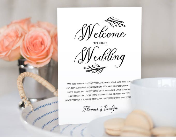 Wedding Itinerary, Agenda, Welcome Bag Template, Printable Welcome Letter, Instant Download, Editable Template, Digital File #027-106WB