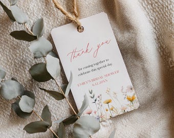 Wildflower Favor Tag, Birthday Tag, Floral Baby Shower, Garden Bridal Shower Thank You Tag, Instant Download, Editable Template #0067-261FT