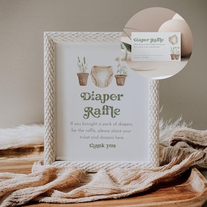 Diaper Raffle Game, Printable Locally Grown Garden Baby Shower Diaper Raffle Insert & Sign, Gender Neutral, Editable Template #0059-20BAG