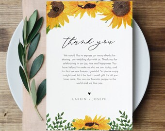 Sunflower Thank You Letter, Napkin Note, Printable In Lieu of Favors Card, Editable Template, Instant Download, Templett 4x6 #0010-157TYN