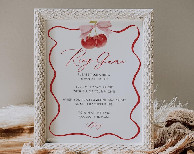 Ring Game, Cherry Bridal Shower Game, Don't Say Bride Game, Printable, Editable Template, Instant Download, Templett #0056-30BRG