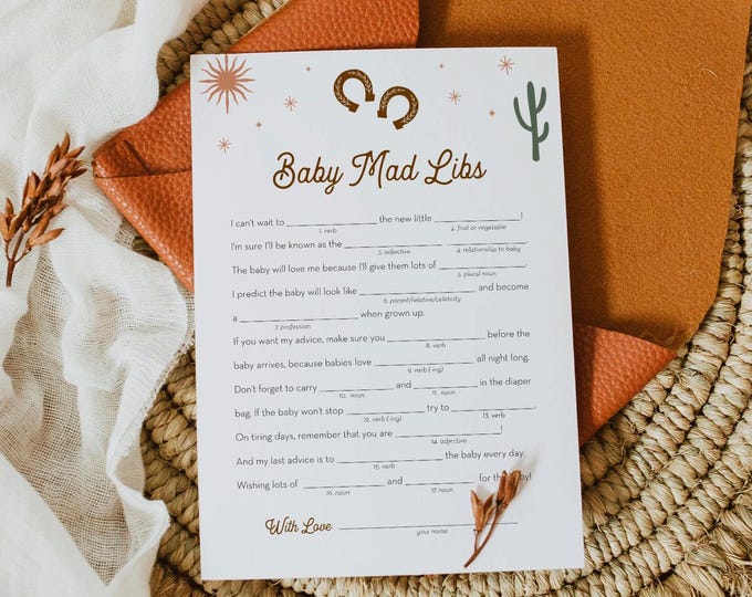 Baby Mad Libs Game, Western Baby Shower Game, Rodeo Cowboy Baby Shower Mad Libs Game, Printable, Instant Download, Templett #0040-32BAG