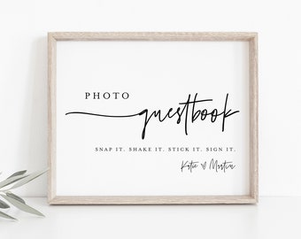 Photo Guestbook Sign, Modern Wedding Guest Book, 100% Editable Template, Minimalist Sign, Instant Download, Templett, DIY 8x10 #0009-30S