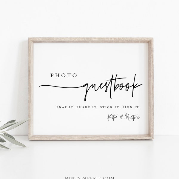 Photo Guestbook Sign, Modern Wedding Guest Book, 100% Editable Template, Minimalist Sign, Instant Download, Templett, DIY 8x10 #0009-30S