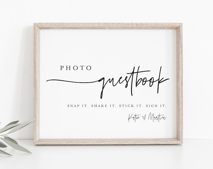 Photo Guestbook Sign, Modern Wedding Guest Book, 100% Editable Template, Minimalist Sign, Instant Download, Templett, DIY 8x10 #0009-30S