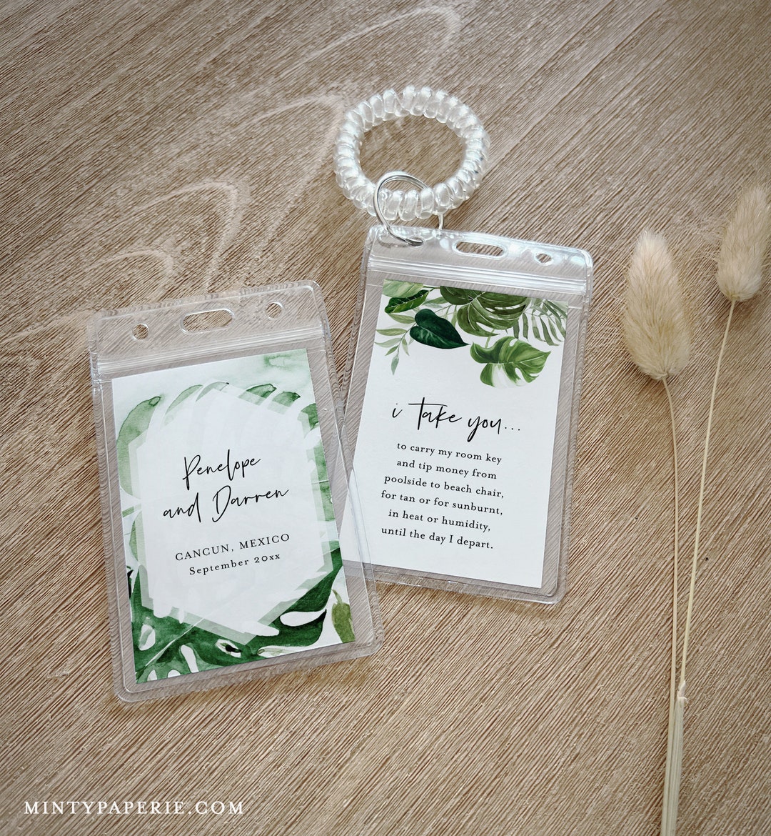 Wedding Room Key Card Tag Template, Printable Tropical Palms Key Card ...