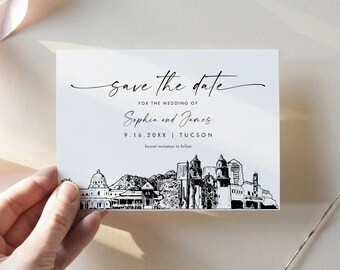 Tucson Skyline Save the Date, Destination Wedding Tucson Wedding Date, Editable Template, Instant Download, Templett, 5x7 #0047-212SD