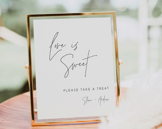 Love Is Sweet Sign, Minimalist Wedding Favors Sign Template, Take A Treat, Printable Favors Card, Instant Download, Templett 8x10 #0026-71S