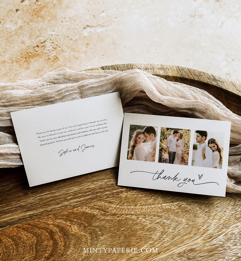 Wedding Photo Thank You Card Minimalist Flat and Folded - Etsy
