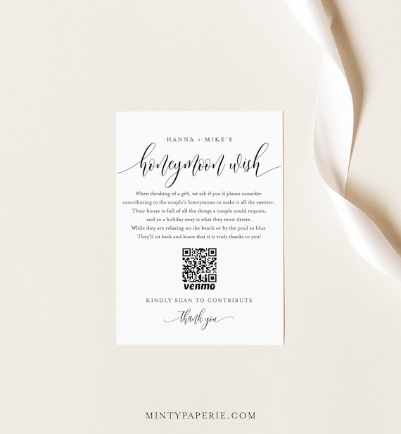Honeymoon Fund Card Venmo Honeymoon Wish Insert Wedding Cash Etsy