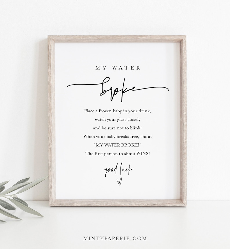 My Water Broke Game Printable Minimalist Baby Shower Frozen - Etsy