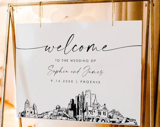 Phoenix Welcome Sign, Cityscape Skyline Wedding Sign, Printable Instant Download, Editable Template, Templett, 18x24, 24x36 #0047-353LS