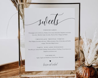 Dessert Menu Sign, Sweets Menu, Printable Minimalist Wedding Dessert Bar Station, Editable Template, Instant Download, Templett #008-103DM