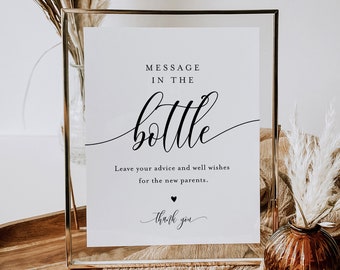 Message in a Bottle Sign, Minimalist Baby Shower, Advice and Well Wishes, 100% Editable Template, Instant Download, Templett  #008-56S