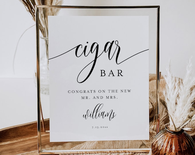 Cigar Bar Sign, Printable Wedding Cigar Table, Minimalist Cigar Station, Cigar Rolling, Editable Template, Instant, Templett #008-50S