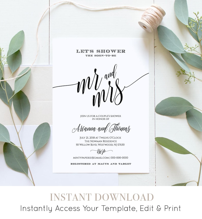 Couples Shower Invitation Printable Wedding Shower Invite Etsy