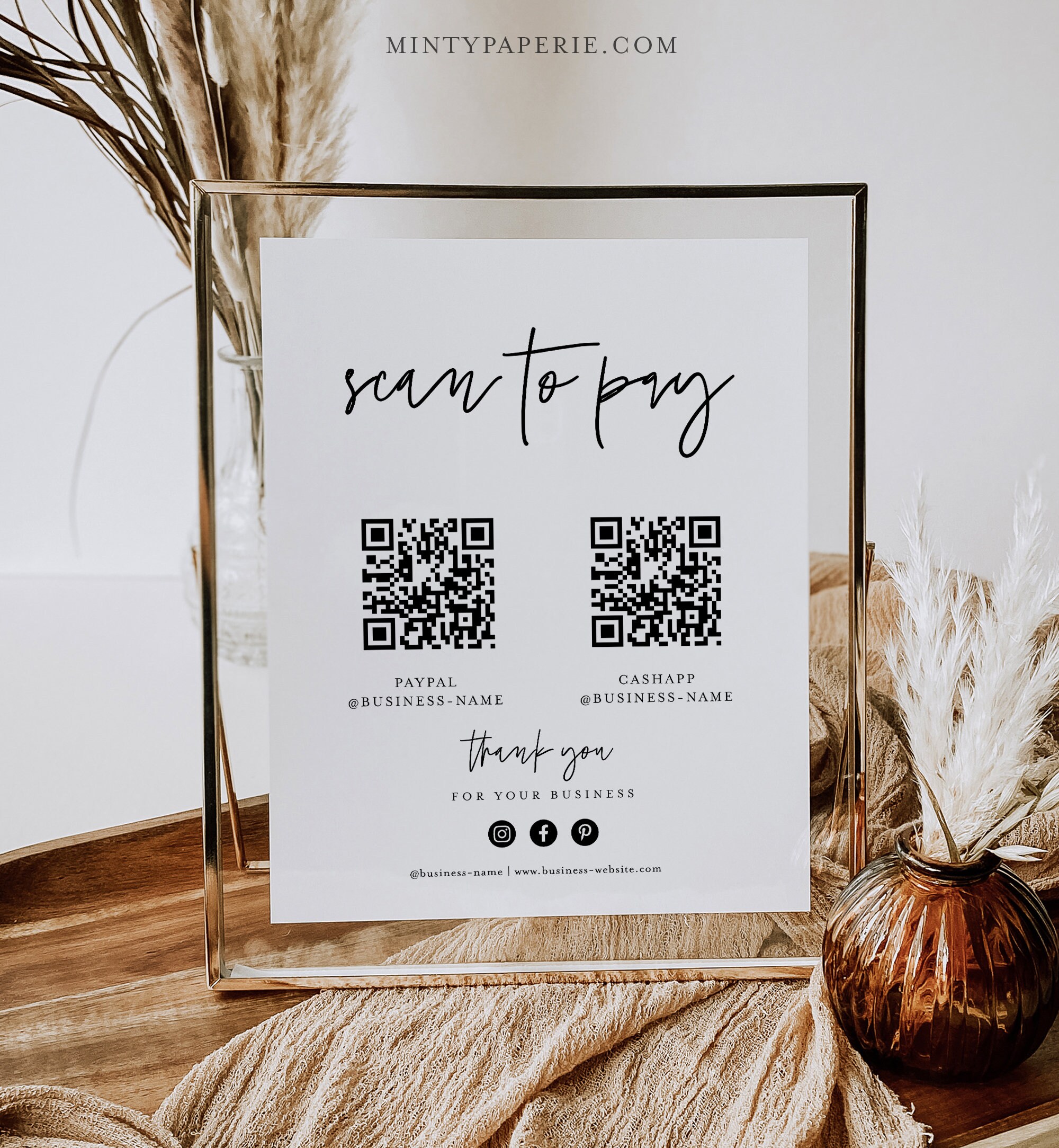 Scan To Pay Sign Cash App Venmo Paypal Sign Business QR Code Pay 
