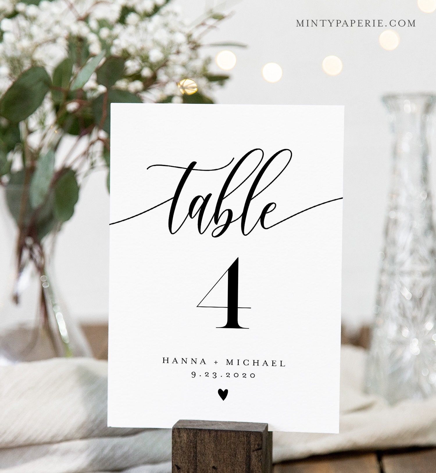 Modern Calligraphy Table Number Card Template Minimalist Wedding Table 