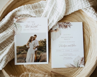 Bohemian Photo Elopement Announcement, Boho Wedding Reception Party Invitation Template, Tied the Knot, Editable Text, Templett #0028A-127EL