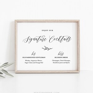 Signature Drinks Sign Template, Bride and Groom Signature Cocktails Printable, INSTANT DOWNLOAD, 100% Editable, Wedding Drink Menu #038-01S