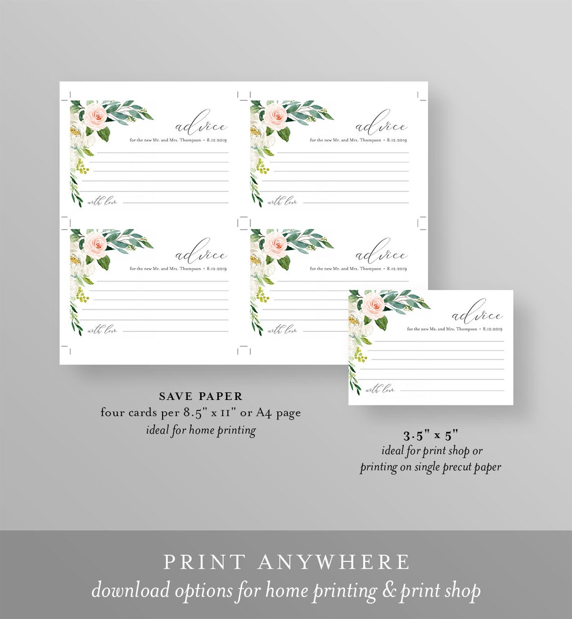 Advice Card Template Wedding Well Wishes for Bride and Groom Etsy