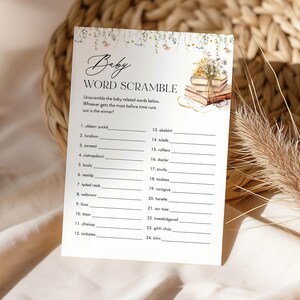 Baby Word Scramble Game, Printable Baby Word Puzzle, New Chapter Story Book Baby Shower Game, Editable Template, Instant #0066-14BAG