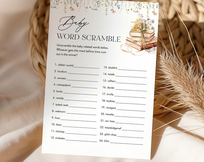 Baby Word Scramble Game, Printable Baby Word Puzzle, New Chapter Story Book Baby Shower Game, Editable Template, Instant #0066-14BAG