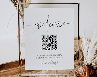 QR Code Wedding Program, Scan QR Code for Order of Service, Minimalist Sign, Editable Template, Instant Download, Templett #0009-82S