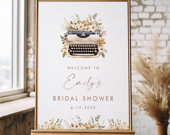 Typewriter Bridal Shower Welcome Sign, New Chapter Bridal Shower Sign, Latte, Editable Template, Instant Download, 18x24, 24x36 #0061-373LS