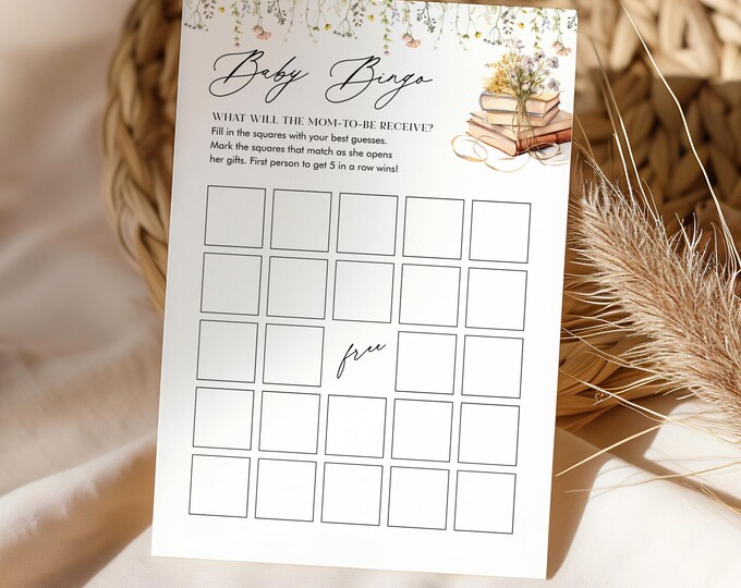 Baby Bingo Game, A New Chapter, Story Book Baby Shower, Gender Neutral, Instant Download, Printable, Editable, Templett #0066-11BAG
