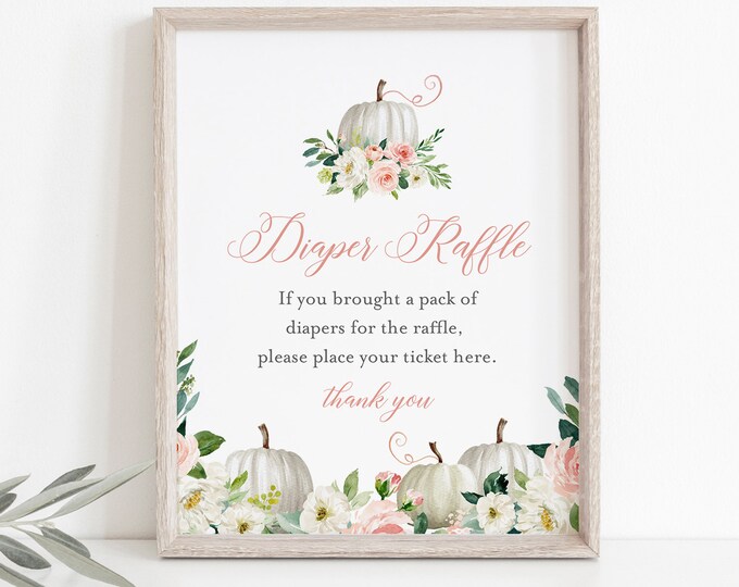 Diaper Raffle Printable, Fall Pumpkin Baby Shower Diaper Raffle Insert and Sign, DIY Editable Template, INSTANT DOWNLOAD #072B-241BASG