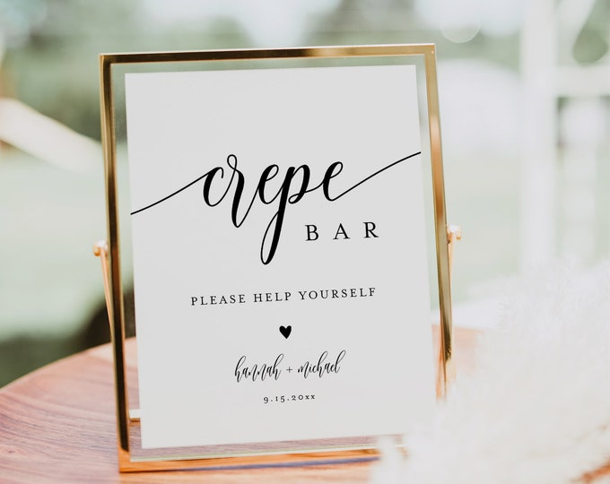 Crepe Bar Sign, Wedding Crepe Station, Bridal Shower Crepe Sign, Pancake, Dessert Menu, Minimalist, Editable, Instant, Templett #008-82S