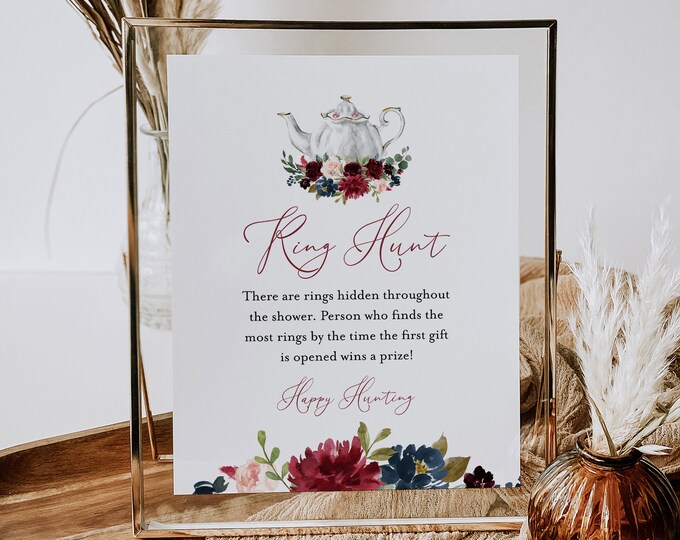 Ring Hunt Bridal Shower Game, Ring Game Template, Tea Party Bridal Shower Printable, Editable Text, Instant Download, Templett #085B-245BG