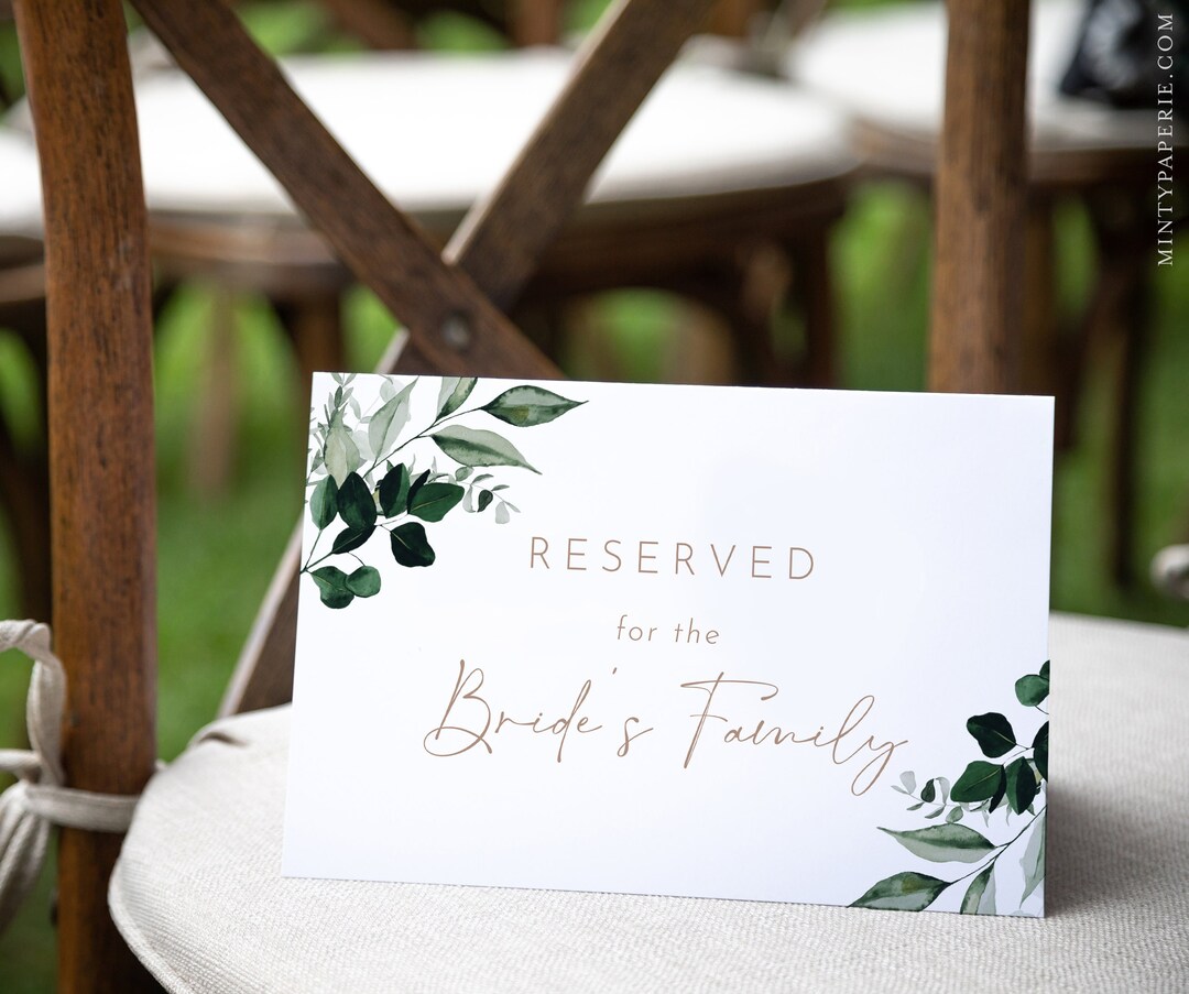 Greenery Reserved Seat Card, Wedding Reserved Seating Tent and Flat ...