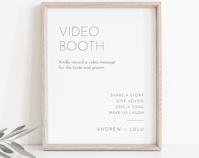 Video Booth Sign, Minimalist Wedding Guestbook Sign, Leave a Message, 100% Editable Template, Instant Download, Templett 8x10 #094-29S