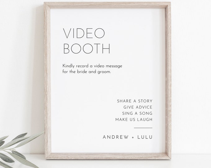 Video Booth Sign, Minimalist Wedding Guestbook Sign, Leave a Message, 100% Editable Template, Instant Download, Templett 8x10 #094-29S