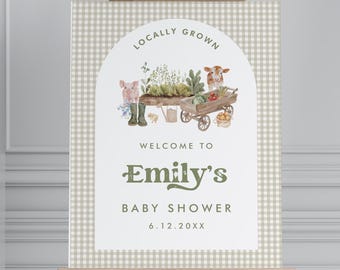 Locally Grown Baby Shower Welcome Sign, Garden, Farmers Market Baby Sign, Editable Template, Instant Download, 18x24, 24x36 #0059-370LS